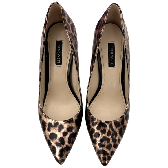 NINE WEST • Metallic Leopard Cheetah Pump Pointed Toe Heels - Picture 7 of 12